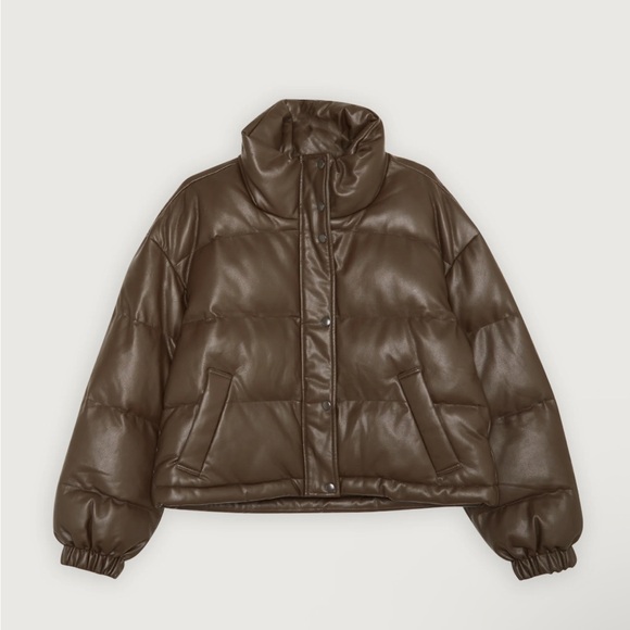 OAK + FORT Puffer Brown Cropped Coat - Picture 3 of 10